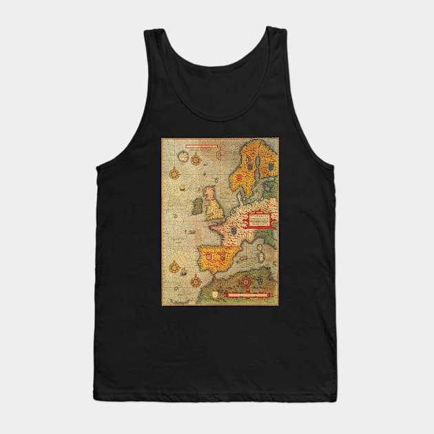 Antique Map, a Sea Chart of Europe by Lucas Janszoon Waghenaer, 1583 Tank Top by MasterpieceCafe